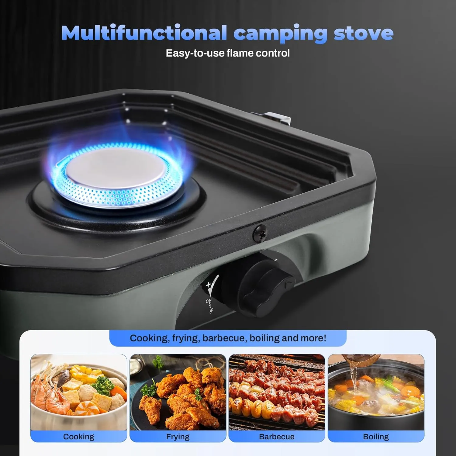 2-Burner Foldable Camping Stove with Griddle and Carrying Bag??16000 BTU Portable Propane Camp Stove with 2 Adjustable Burners & Piezo Ignition, for Camping, Home Backyard, Frying Turkey, Green