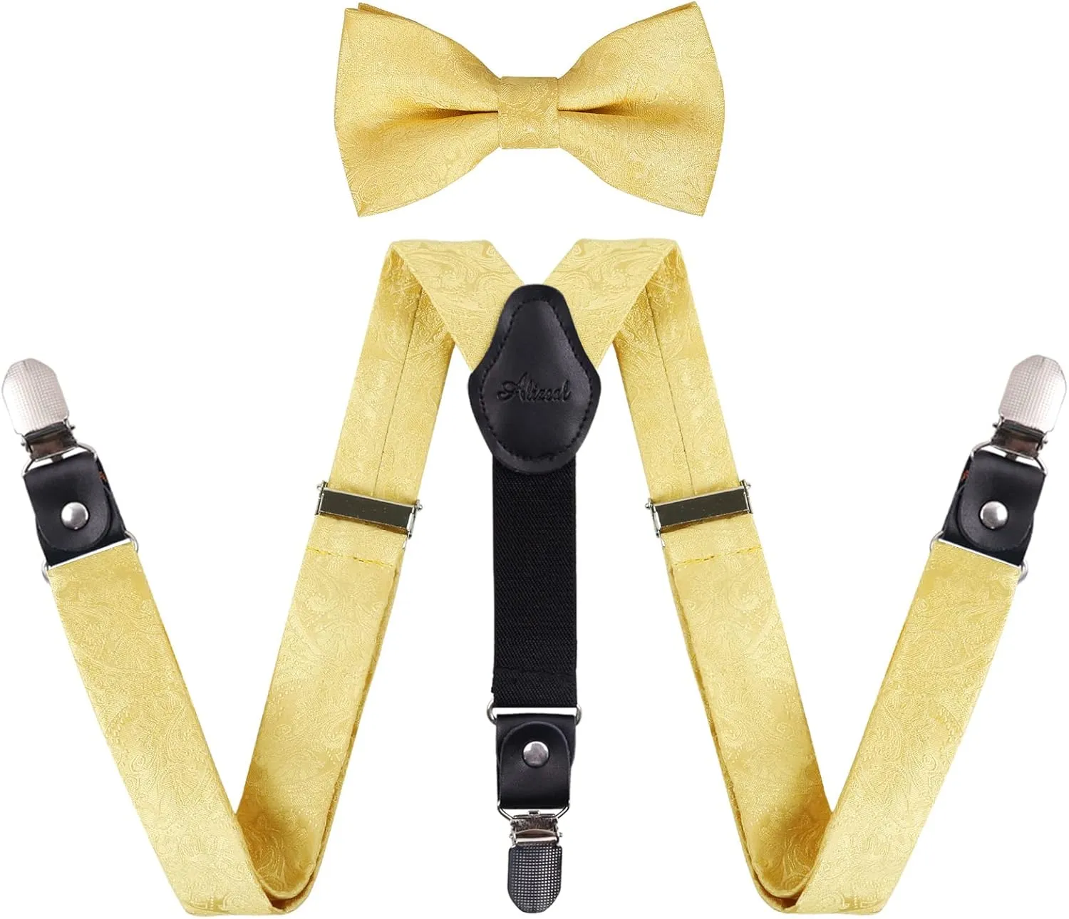 Alizeal Boys Paisley Adjustable Pre-tied Bow Tie and Clips Suspenders Set