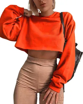 Artfish Women's Crewneck Long Sleeve Crop Tops Workout Casual Pullover Loose Sweatshirts