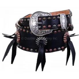 B1047 - Black Chap Leather Studded Belt