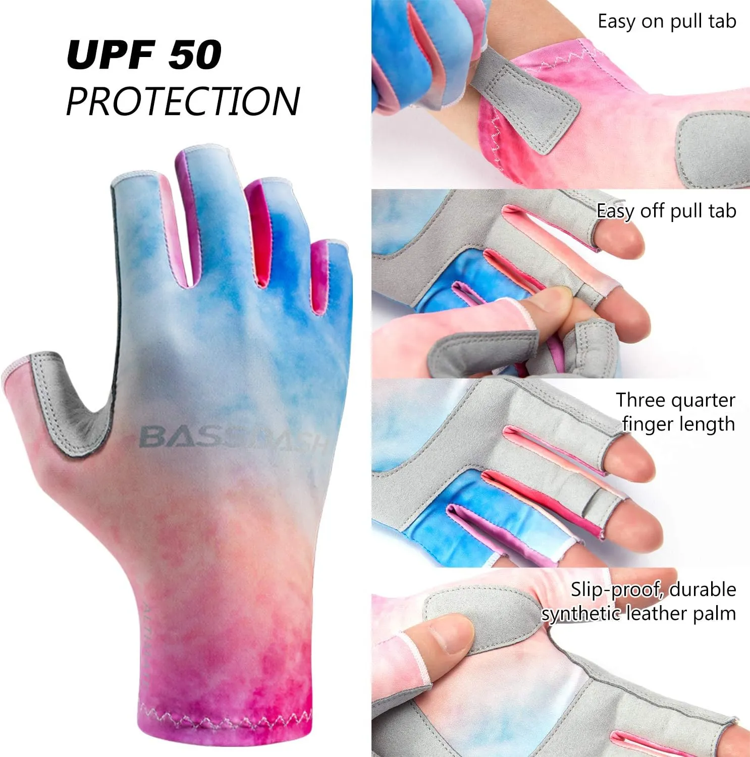 BASSDASH ALTIMATE UPF 50  Womens Fishing Gloves UV Sun Protection Fingerless Gloves for Kayaking Paddling Hiking Cycling Driving Shooting Training
