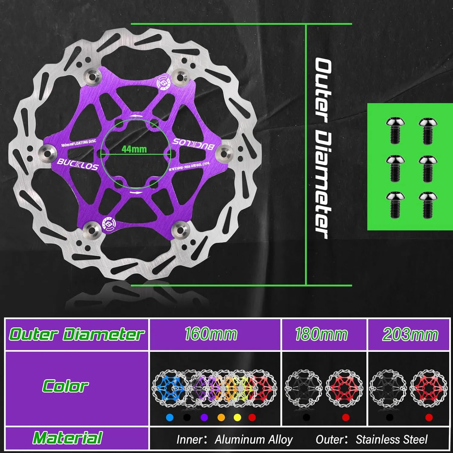 BUCKLOS 160mm 180mm 203mm Floating Disc Brake Rotor, Stainless Steel MTB Brakes Rotors with 6PC Bolts, Ultra-light Floating Disc Rotor fit Mountain Bike Road Bikes BMXBlackRed