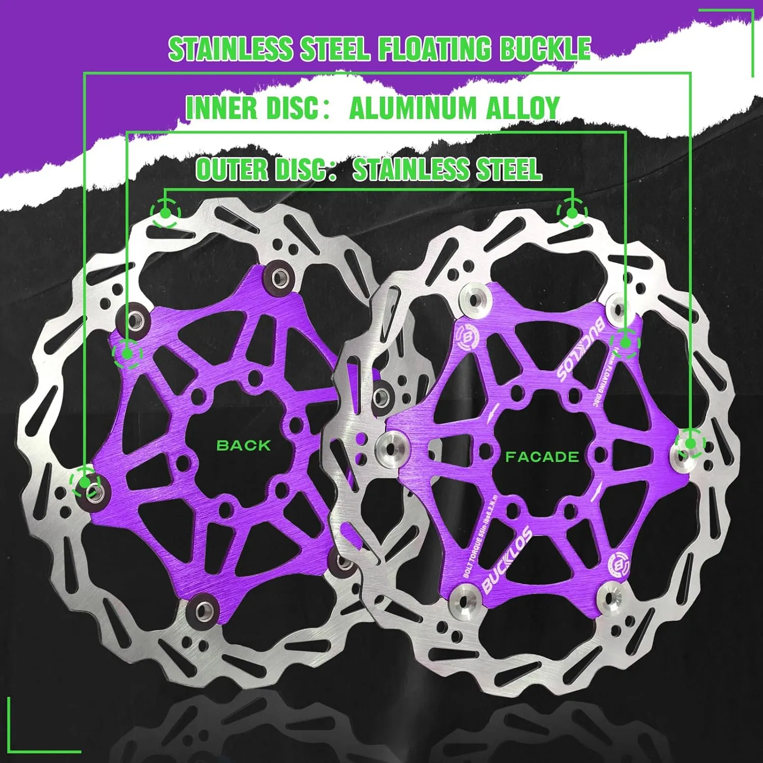 BUCKLOS 160mm 180mm 203mm Floating Disc Brake Rotor, Stainless Steel MTB Brakes Rotors with 6PC Bolts, Ultra-light Floating Disc Rotor fit Mountain Bike Road Bikes BMXBlackRed
