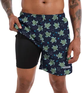 CHEXPEL Men's Swim Trunks Quick Dry Beach Shorts with Pockets and Compression Liner 7 Inch Inseam Bathing Suits