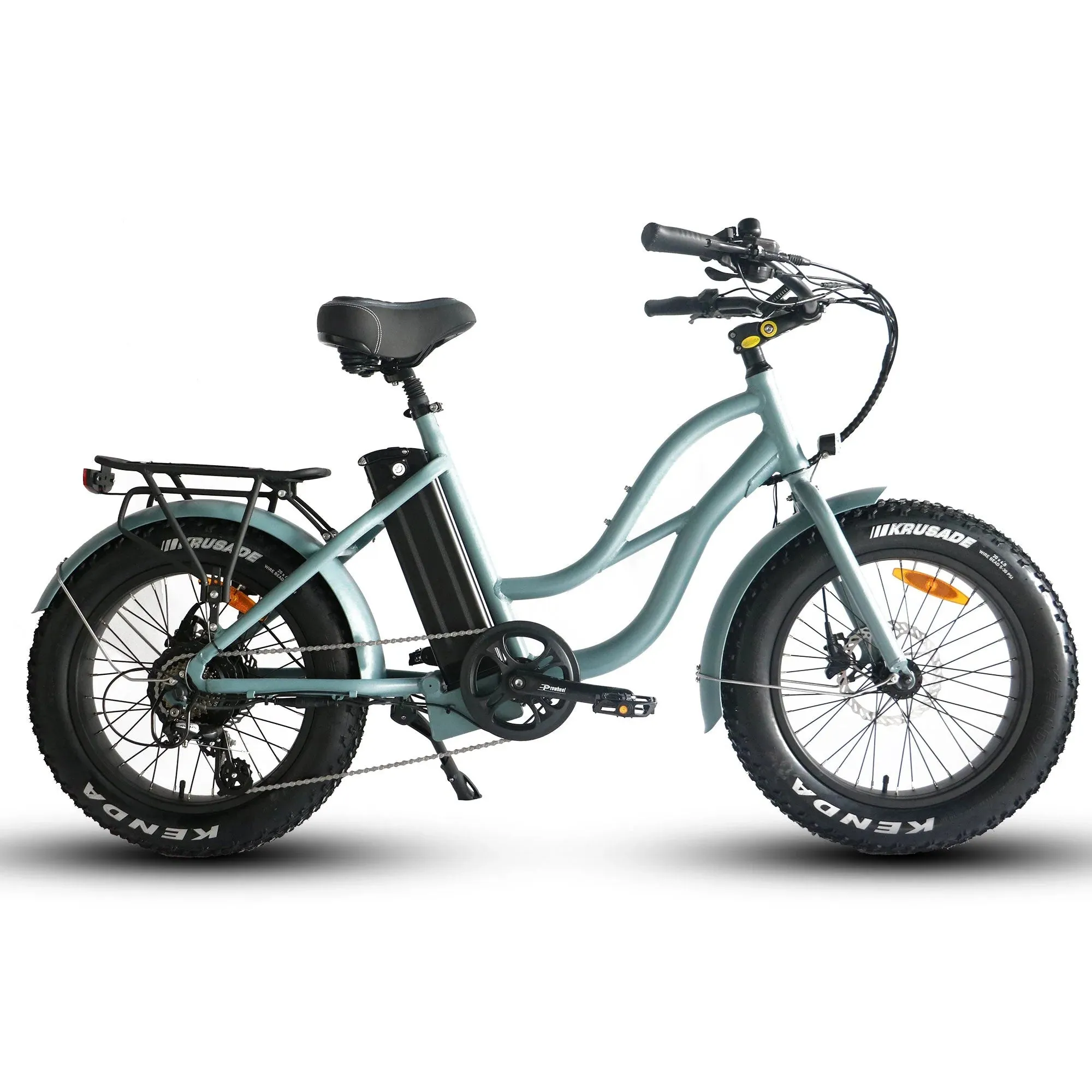 Coastal Cruiser Fat Tire Step Thru Mini Beach Cruiser Electric Bike - 750W, 52V, 17 Ah, 20x4",rack and fenders included!