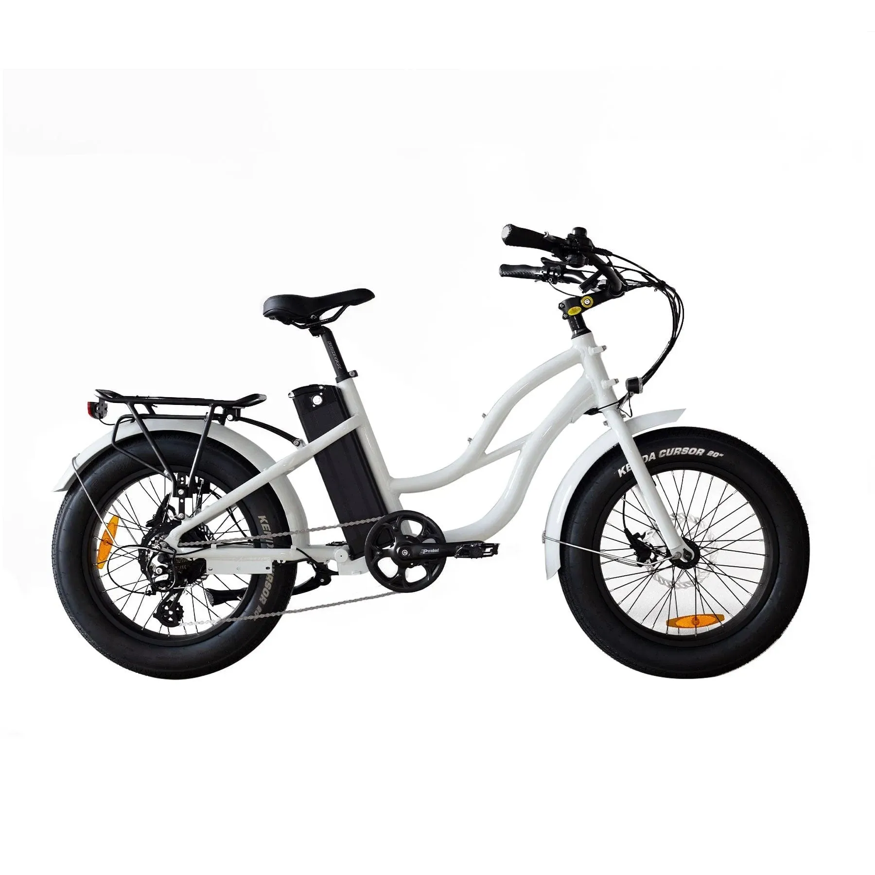 Coastal Cruiser Fat Tire Step Thru Mini Beach Cruiser Electric Bike - 750W, 52V, 17 Ah, 20x4",rack and fenders included!