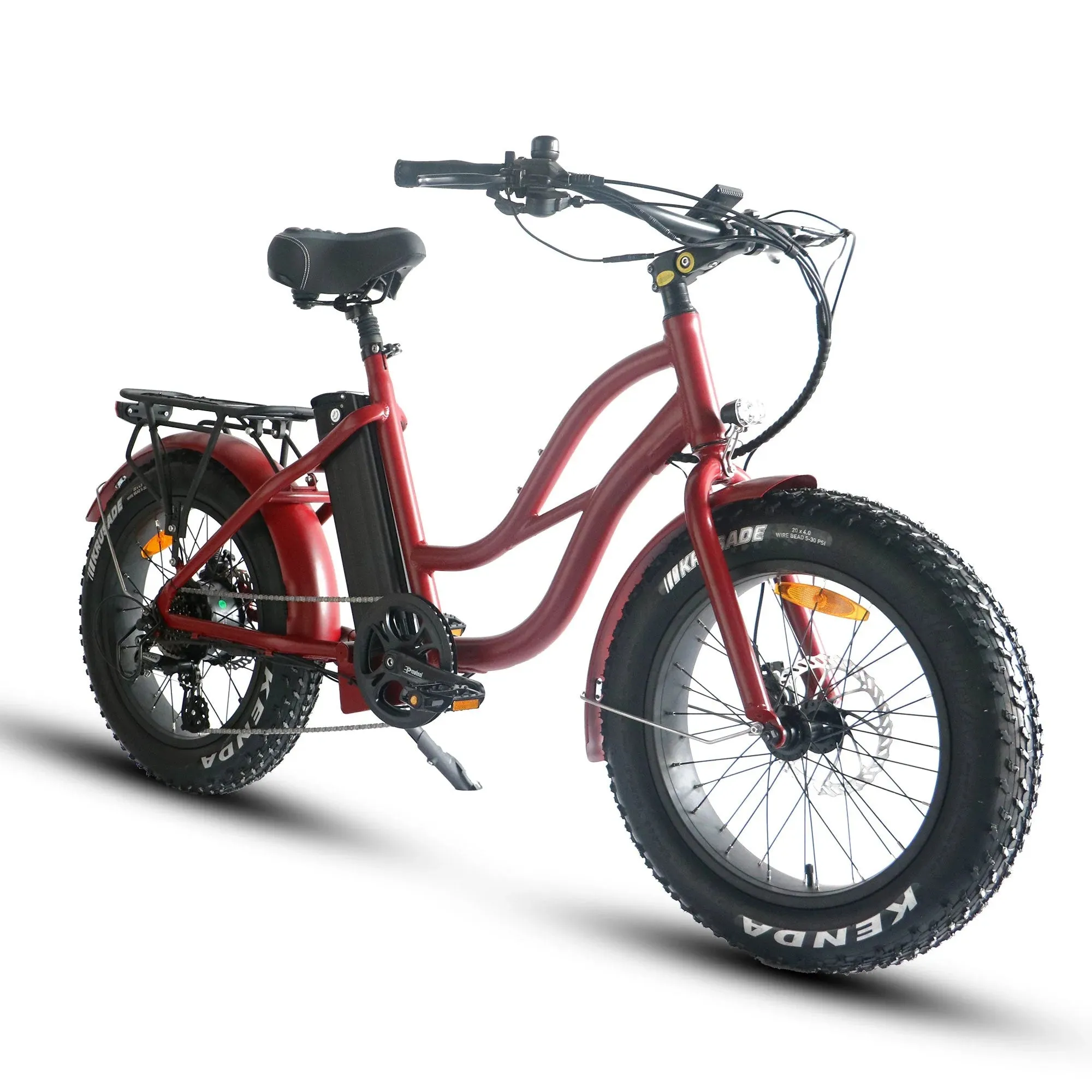 Coastal Cruiser Fat Tire Step Thru Mini Beach Cruiser Electric Bike - 750W, 52V, 17 Ah, 20x4",rack and fenders included!