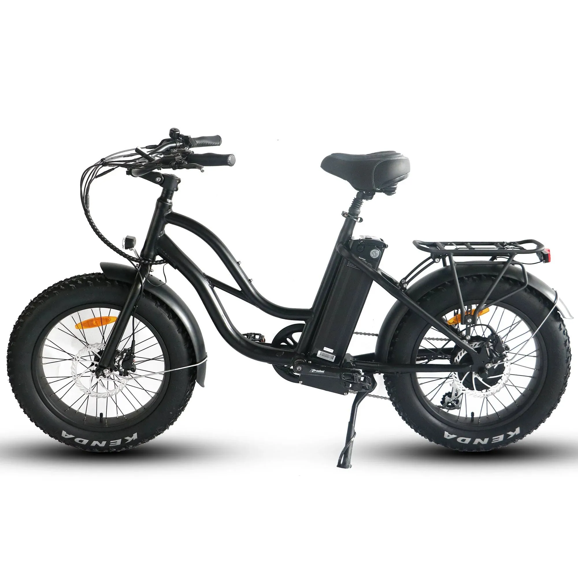 Coastal Cruiser Fat Tire Step Thru Mini Beach Cruiser Electric Bike - 750W, 52V, 17 Ah, 20x4",rack and fenders included!