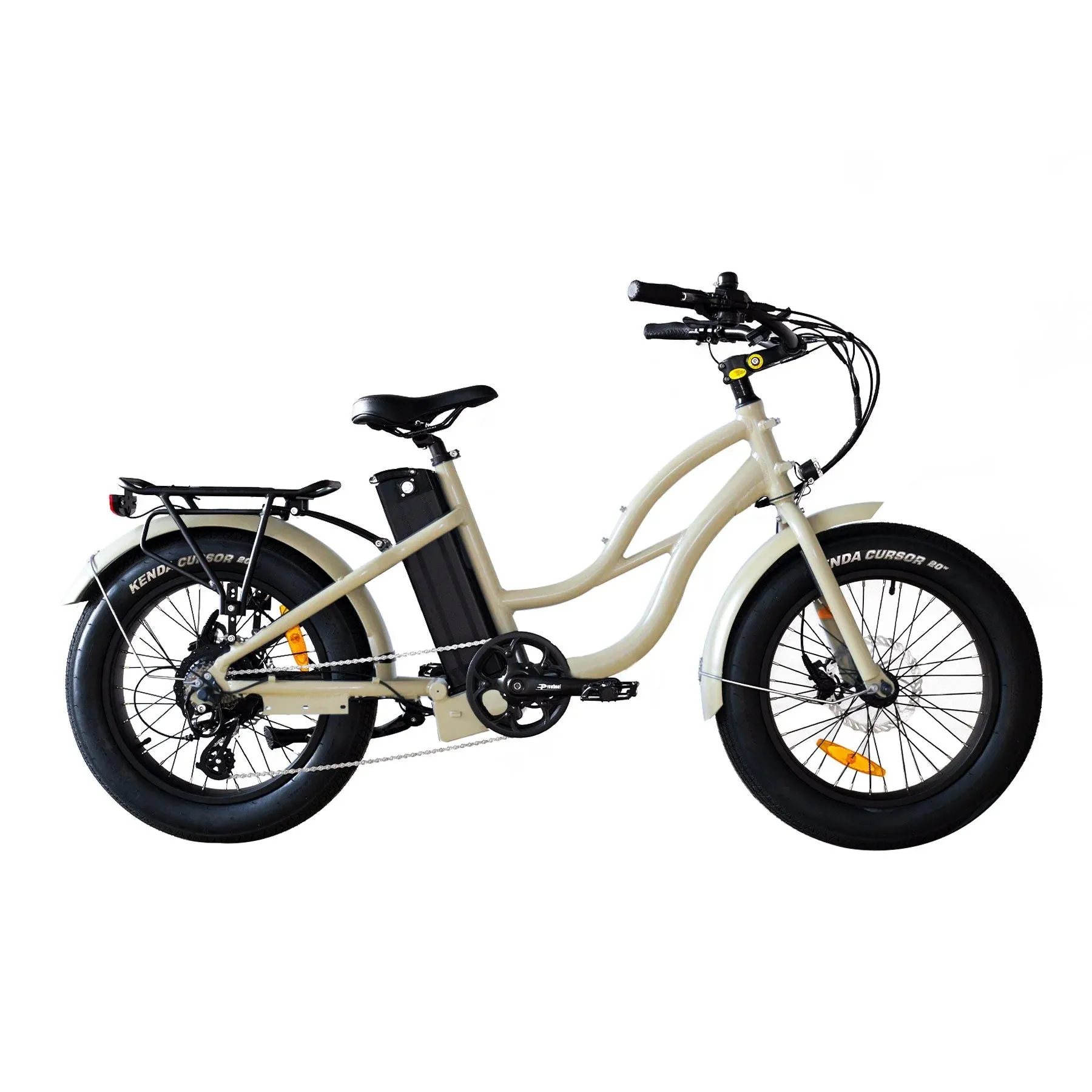 Coastal Cruiser Fat Tire Step Thru Mini Beach Cruiser Electric Bike - 750W, 52V, 17 Ah, 20x4",rack and fenders included!