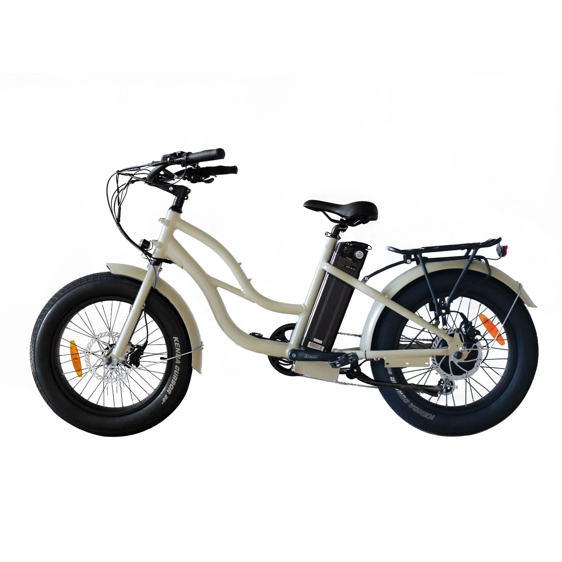 Coastal Cruiser Fat Tire Step Thru Mini Beach Cruiser Electric Bike - 750W, 52V, 17 Ah, 20x4",rack and fenders included!