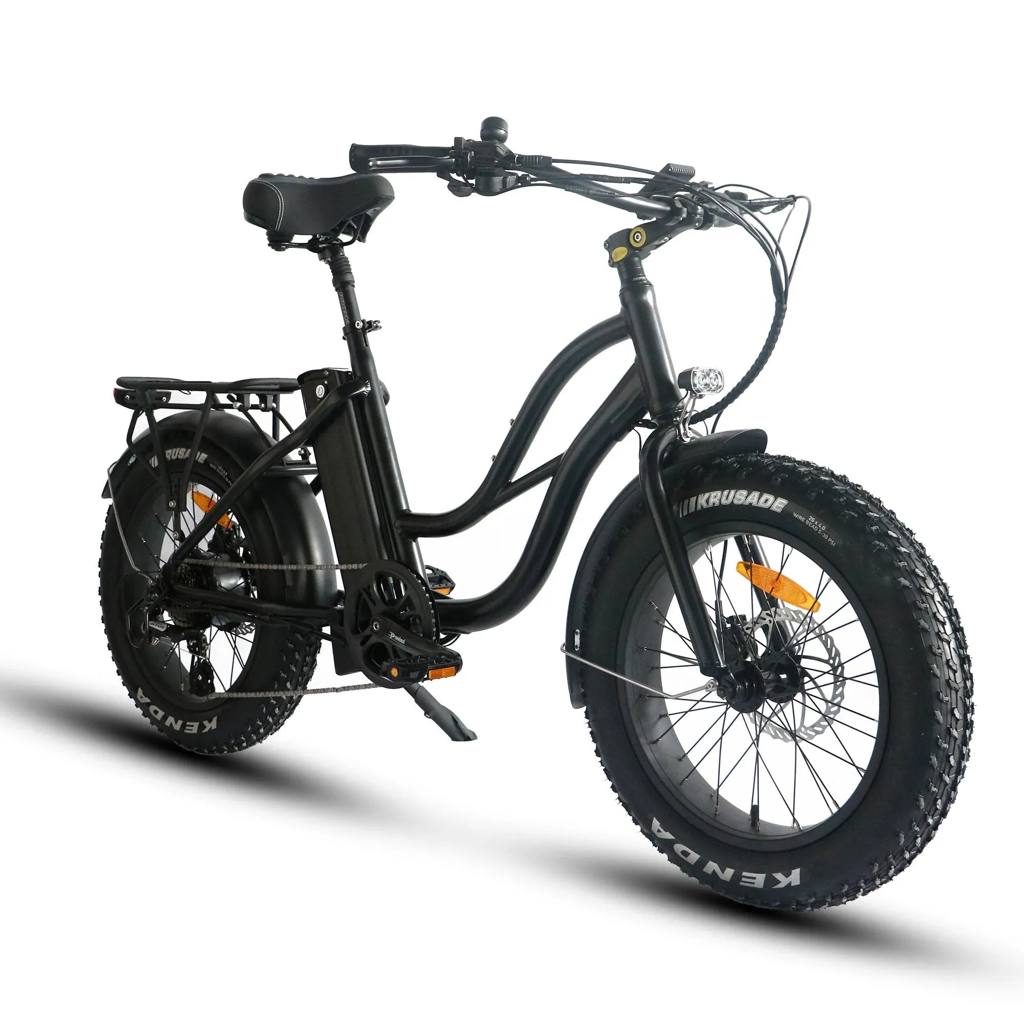 Coastal Cruiser Fat Tire Step Thru Mini Beach Cruiser Electric Bike - 750W, 52V, 17 Ah, 20x4",rack and fenders included!