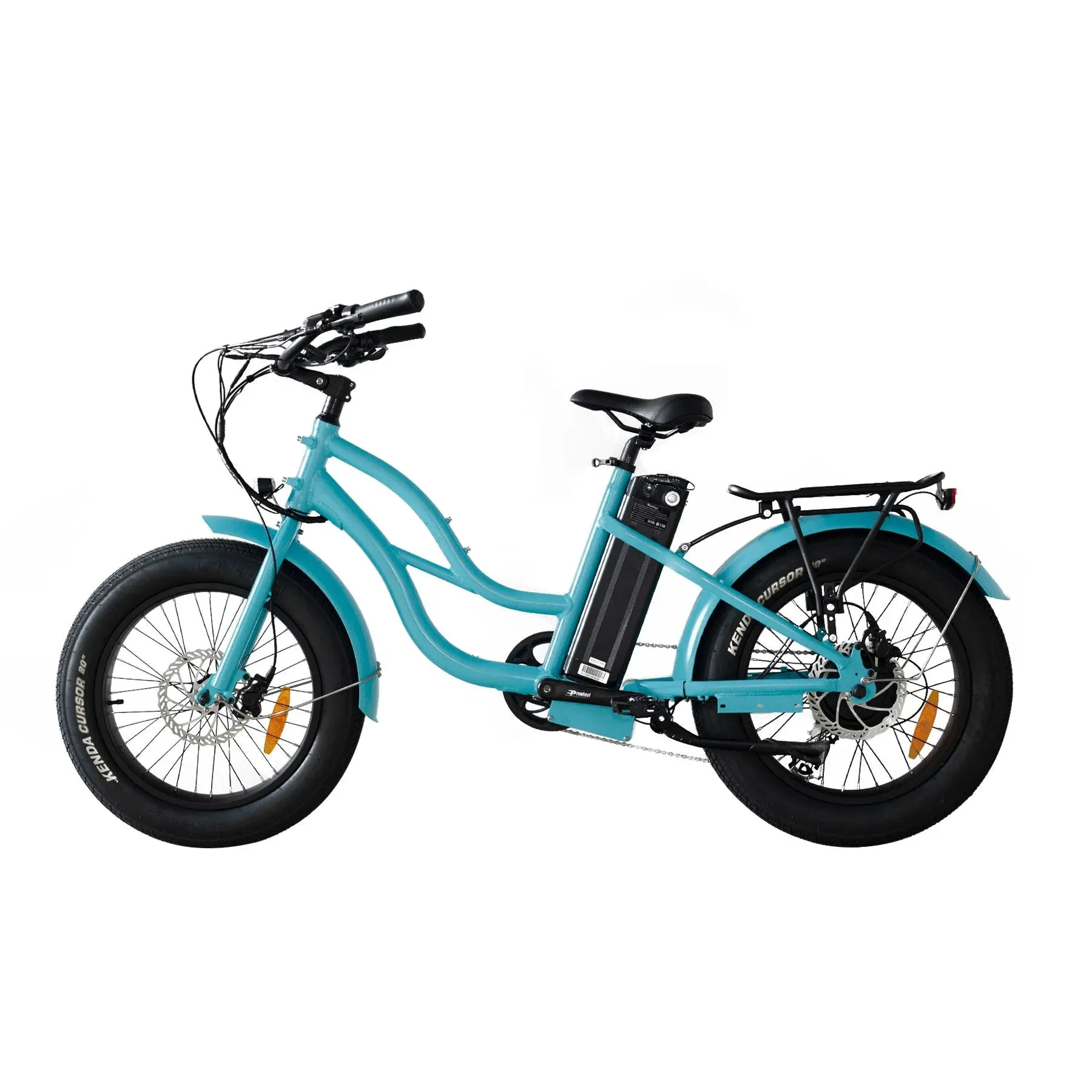 Coastal Cruiser Fat Tire Step Thru Mini Beach Cruiser Electric Bike - 750W, 52V, 17 Ah, 20x4",rack and fenders included!