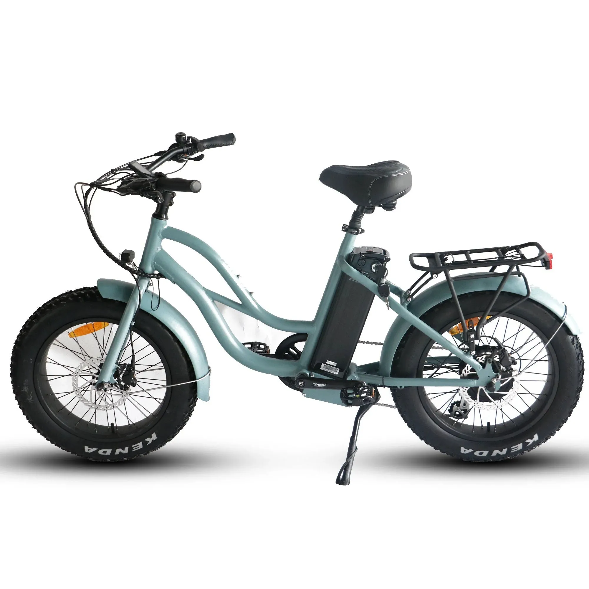 Coastal Cruiser Fat Tire Step Thru Mini Beach Cruiser Electric Bike - 750W, 52V, 17 Ah, 20x4",rack and fenders included!