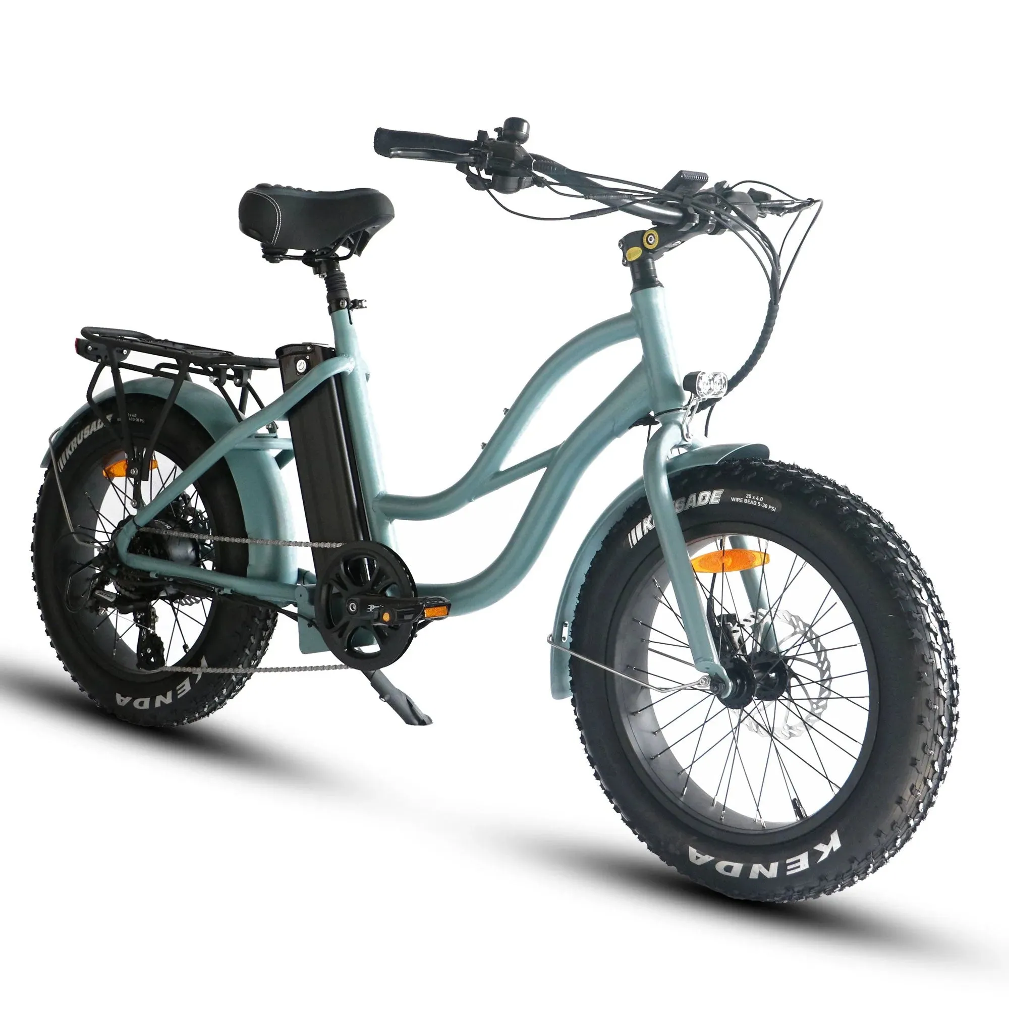 Coastal Cruiser Fat Tire Step Thru Mini Beach Cruiser Electric Bike - 750W, 52V, 17 Ah, 20x4",rack and fenders included!