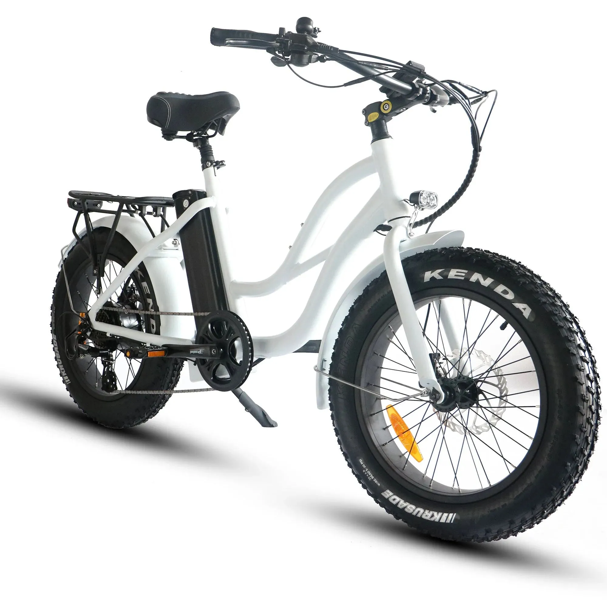 Coastal Cruiser Fat Tire Step Thru Mini Beach Cruiser Electric Bike - 750W, 52V, 17 Ah, 20x4",rack and fenders included!