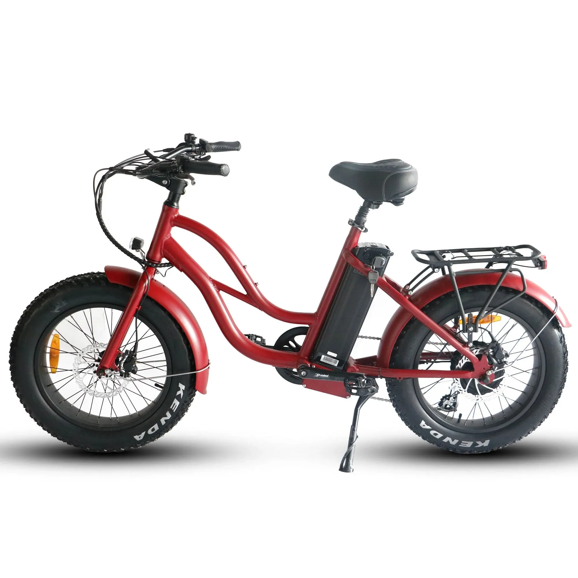 Coastal Cruiser Fat Tire Step Thru Mini Beach Cruiser Electric Bike - 750W, 52V, 17 Ah, 20x4",rack and fenders included!