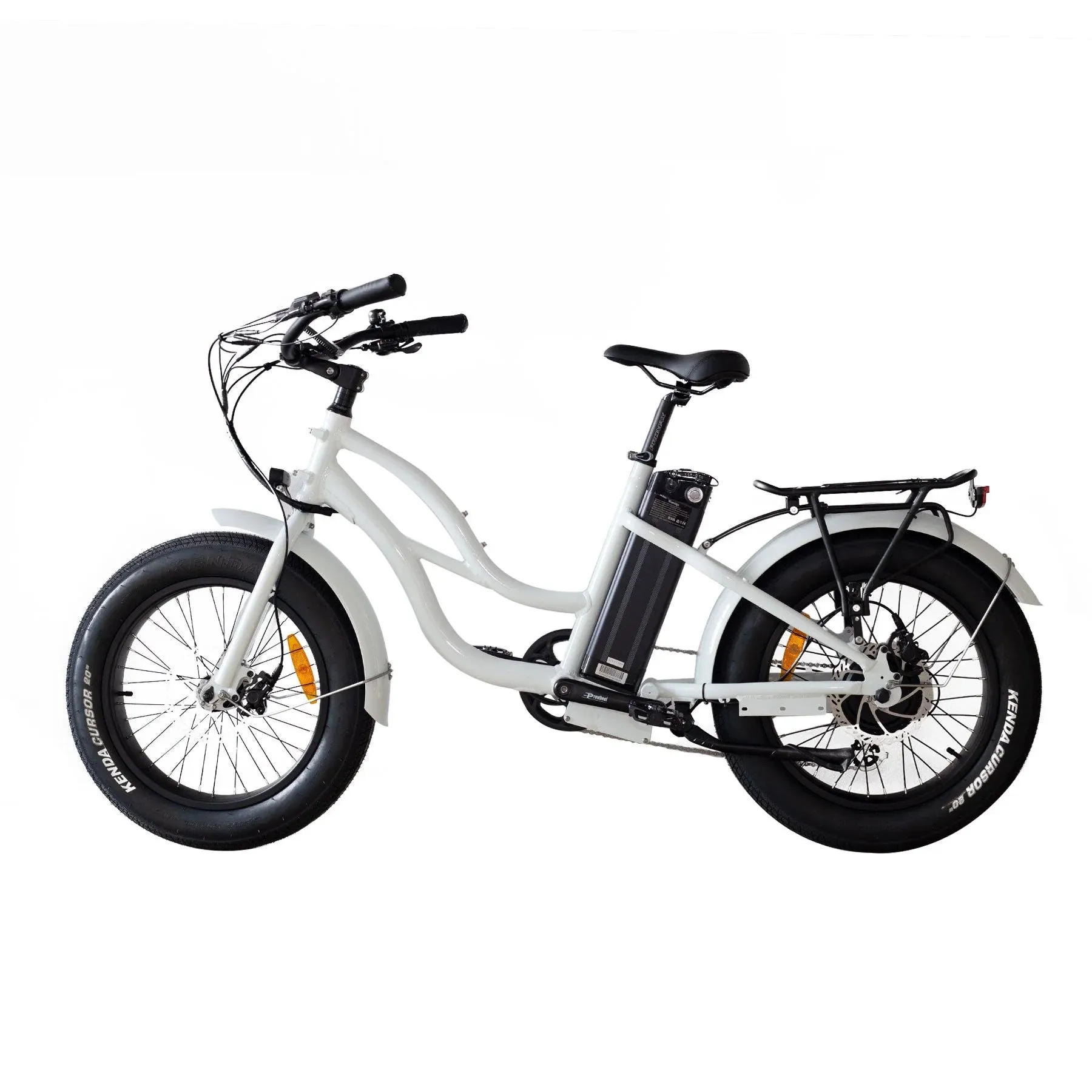 Coastal Cruiser Fat Tire Step Thru Mini Beach Cruiser Electric Bike - 750W, 52V, 17 Ah, 20x4",rack and fenders included!