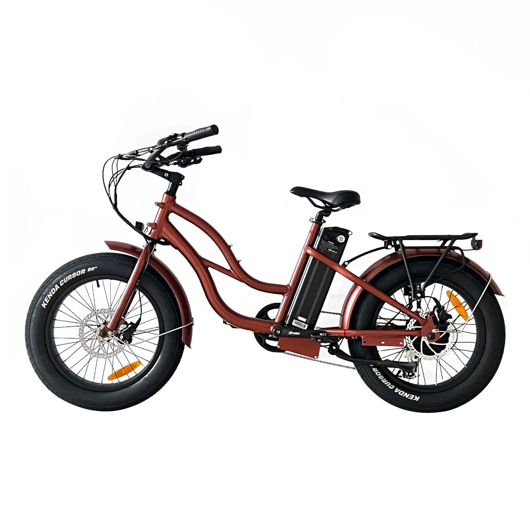 Coastal Cruiser Fat Tire Step Thru Mini Beach Cruiser Electric Bike - 750W, 52V, 17 Ah, 20x4",rack and fenders included!