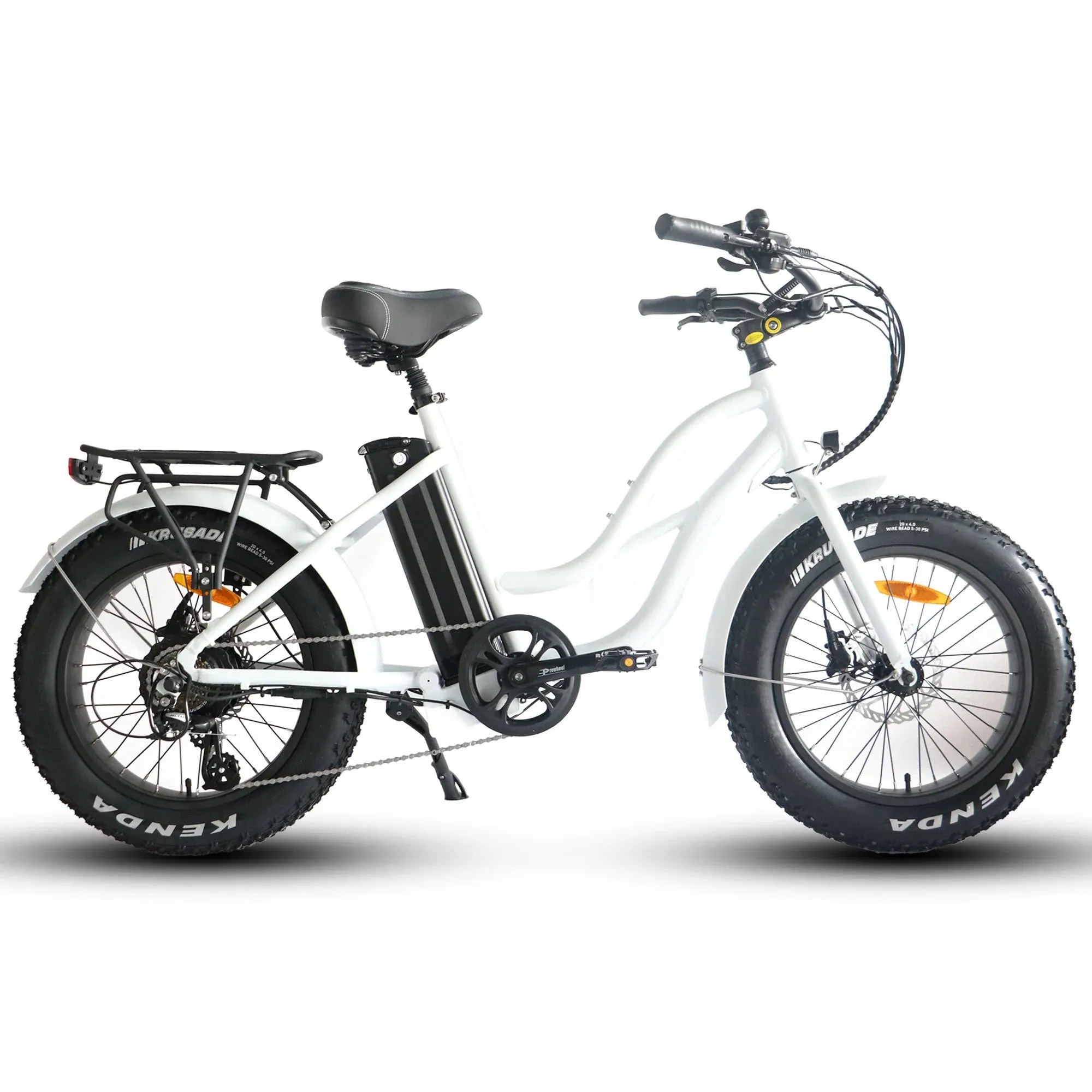 Coastal Cruiser Fat Tire Step Thru Mini Beach Cruiser Electric Bike - 750W, 52V, 17 Ah, 20x4",rack and fenders included!