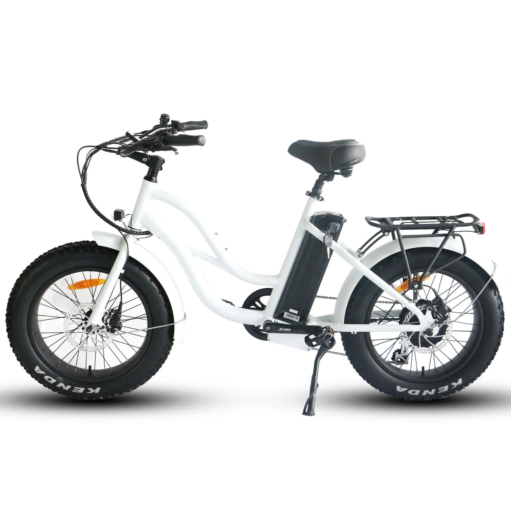 Coastal Cruiser Fat Tire Step Thru Mini Beach Cruiser Electric Bike - 750W, 52V, 17 Ah, 20x4",rack and fenders included!
