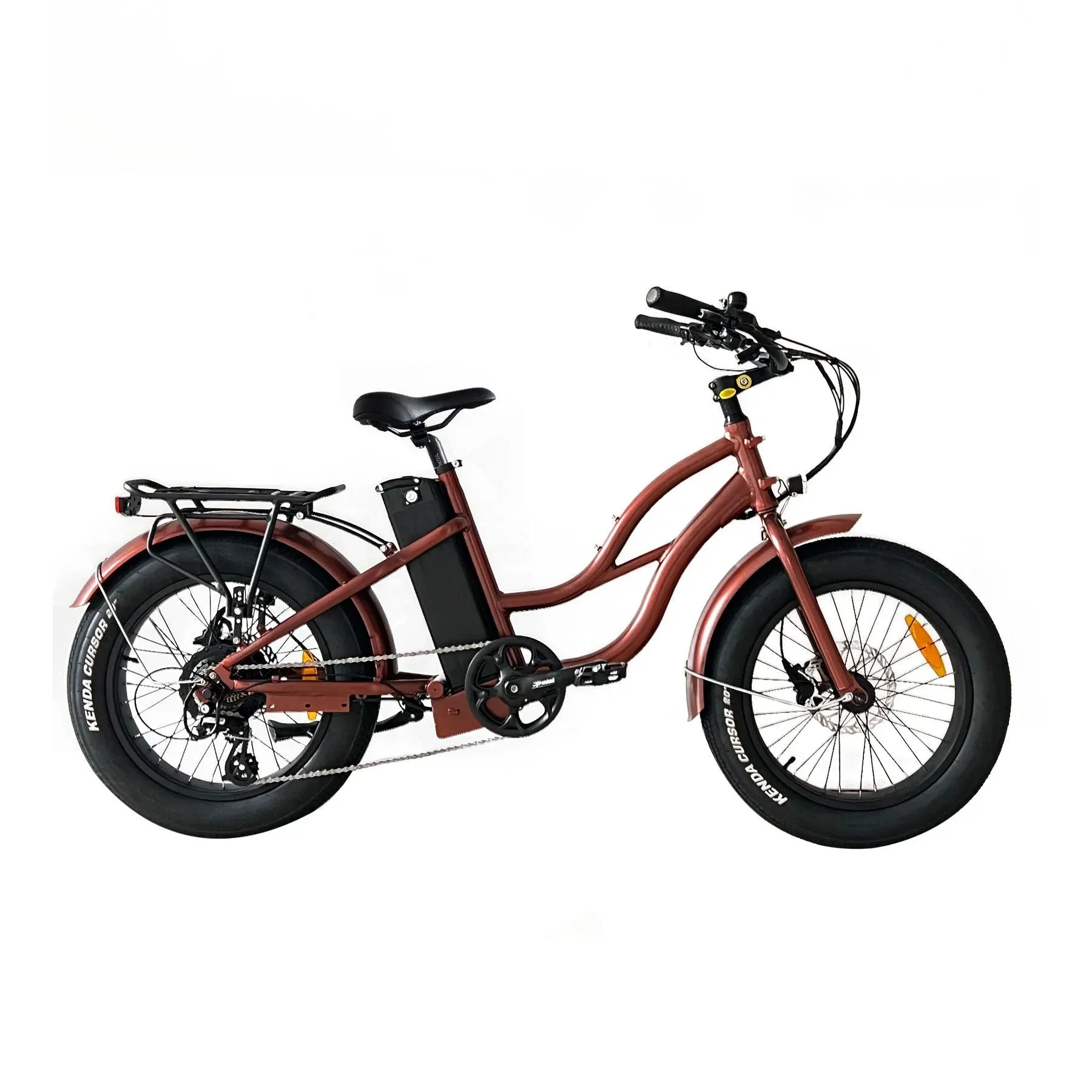 Coastal Cruiser Fat Tire Step Thru Mini Beach Cruiser Electric Bike - 750W, 52V, 17 Ah, 20x4",rack and fenders included!