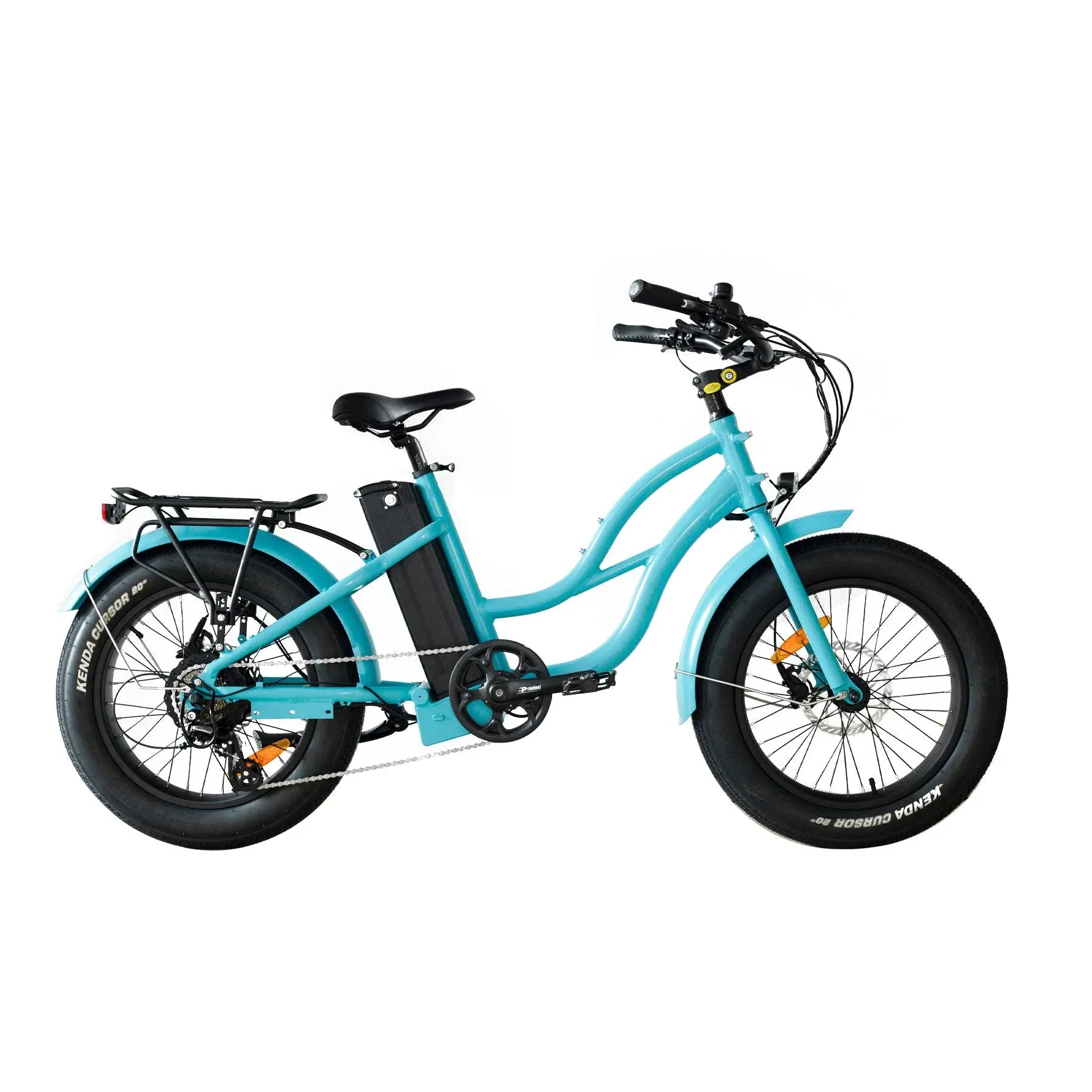 Coastal Cruiser Fat Tire Step Thru Mini Beach Cruiser Electric Bike - 750W, 52V, 17 Ah, 20x4",rack and fenders included!