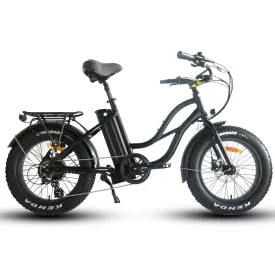 Coastal Cruiser Fat Tire Step Thru Mini Beach Cruiser Electric Bike - 750W, 52V, 17 Ah, 20x4",rack and fenders included!