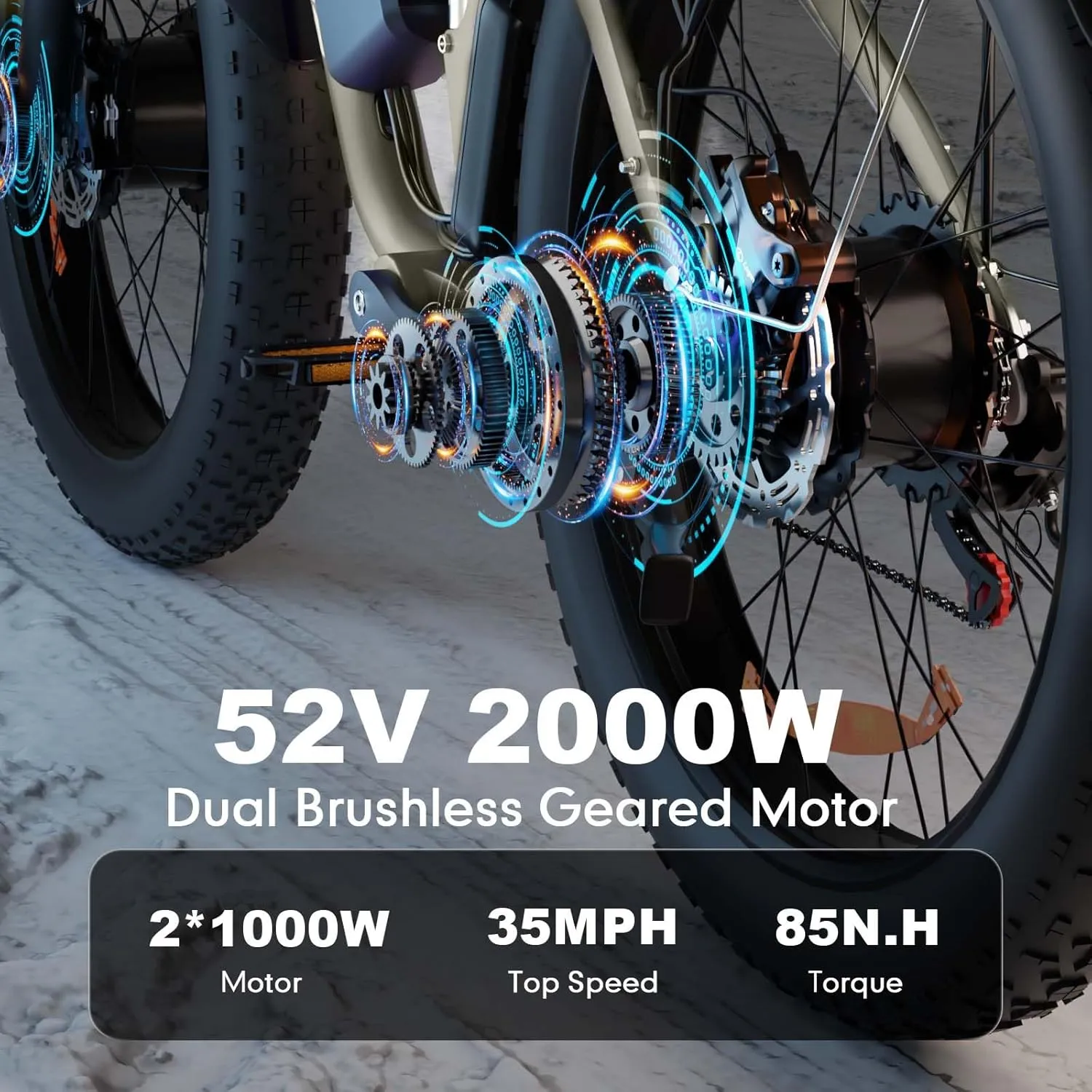 Electric Bike for Adults, 2000W Ebike 52V 22.4Ah Lithium Battery 35MPH 26" Full Suspension Electric Bicycles 7 Speed Hydraulic Brakes Up to 60 Miles