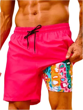 Floerns Men's Swim Trunks with Compression Quick Dry Shorts Swim Board Shorts