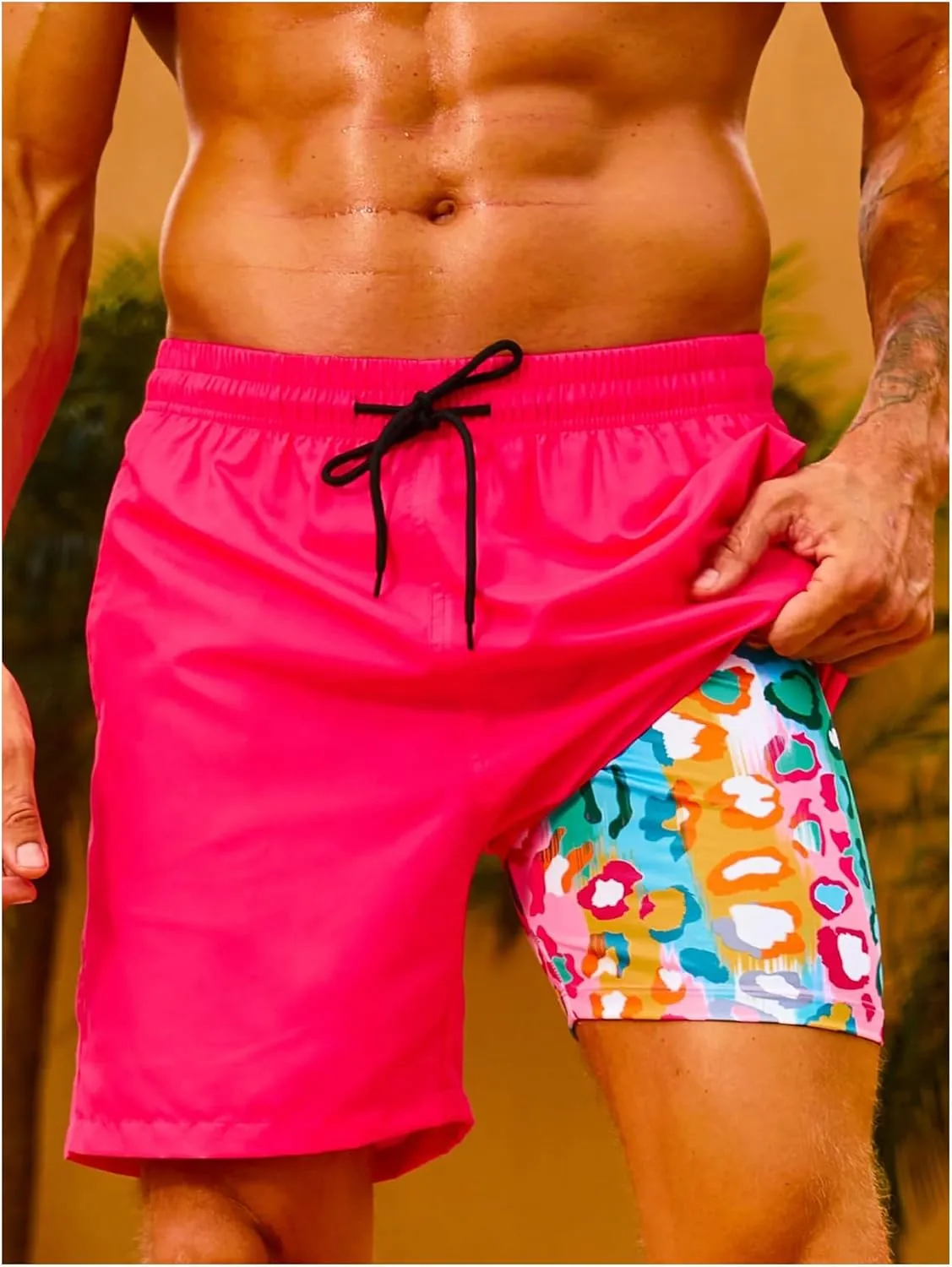 Floerns Men's Swim Trunks with Compression Quick Dry Shorts Swim Board Shorts