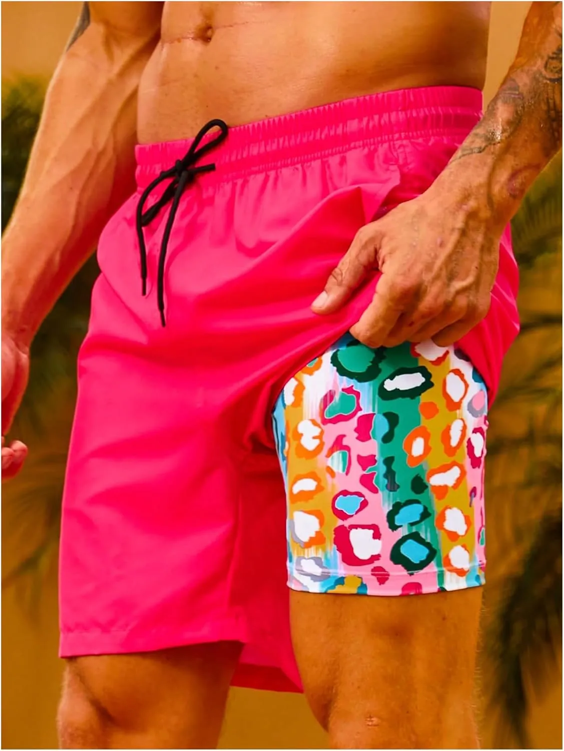 Floerns Men's Swim Trunks with Compression Quick Dry Shorts Swim Board Shorts