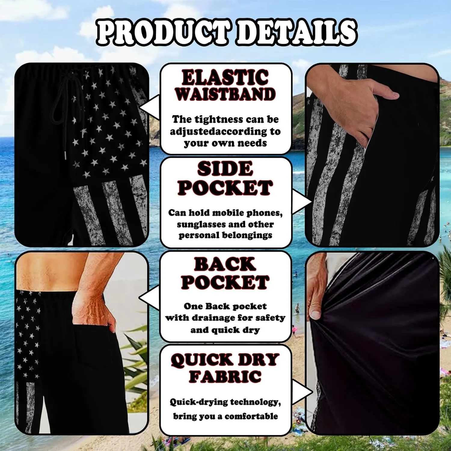 Funny Swim Trunks with Liner Beach Shorts Quick Dry Men'S Swimming Trunks Swim Suit