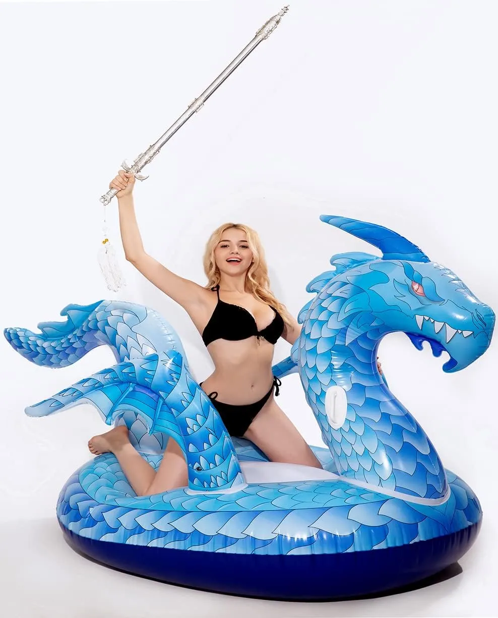 Giant Inflatable Dragon Pool Float, Cool ice Dragon raft 9 Feet Long with Faster Valve, Pool Float Floatie Ride On Summer Beach Pool Party Lounge for Kids and Adults (Dragon Float)