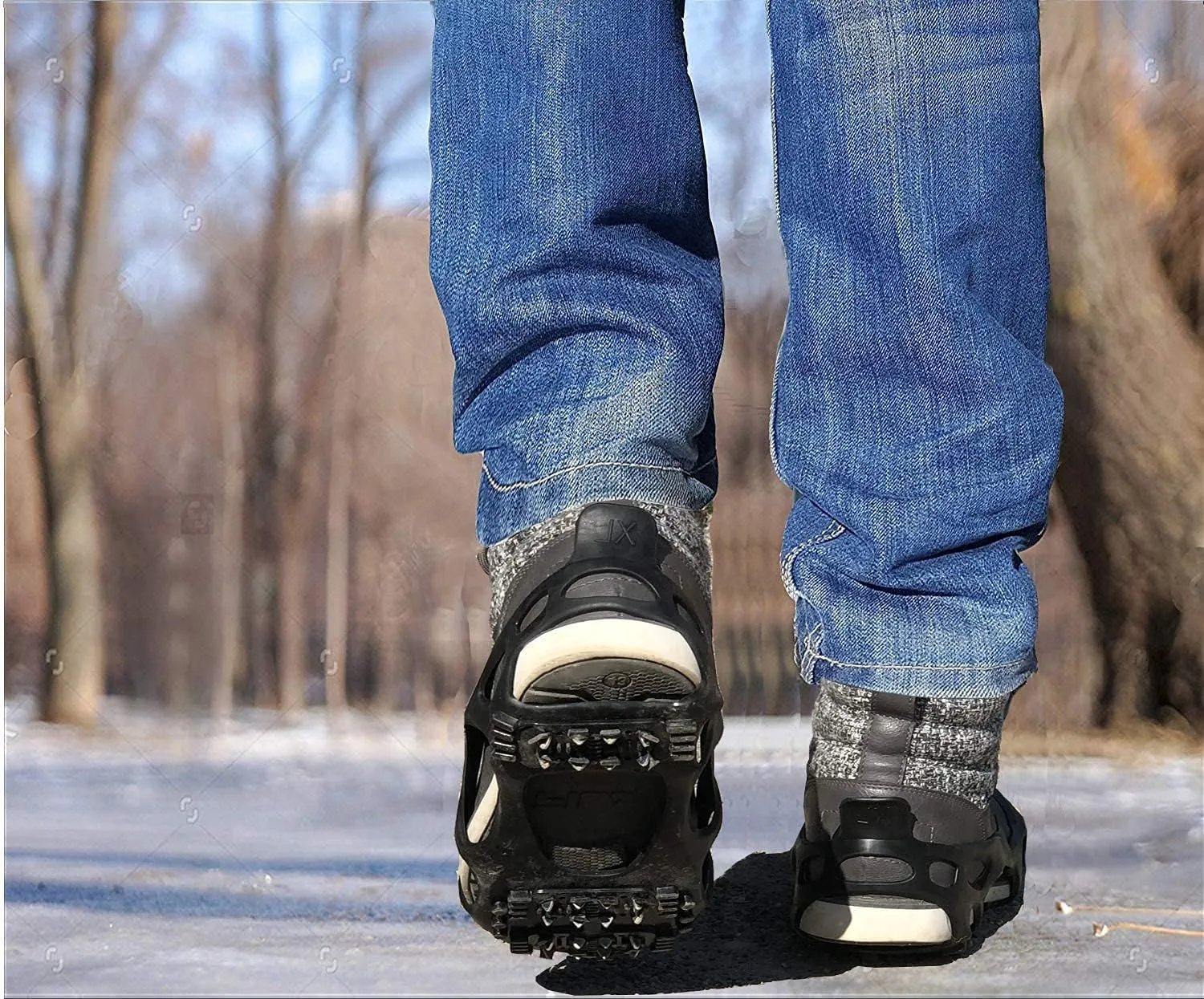 Ice Snow Traction Cleats - Lightweight Crampon Cleats for Walking on Snow & Ice - Anti Slip Grippers Fasten Quickly & Easily Over Footwear - Protable Grips for Shoes and Boots