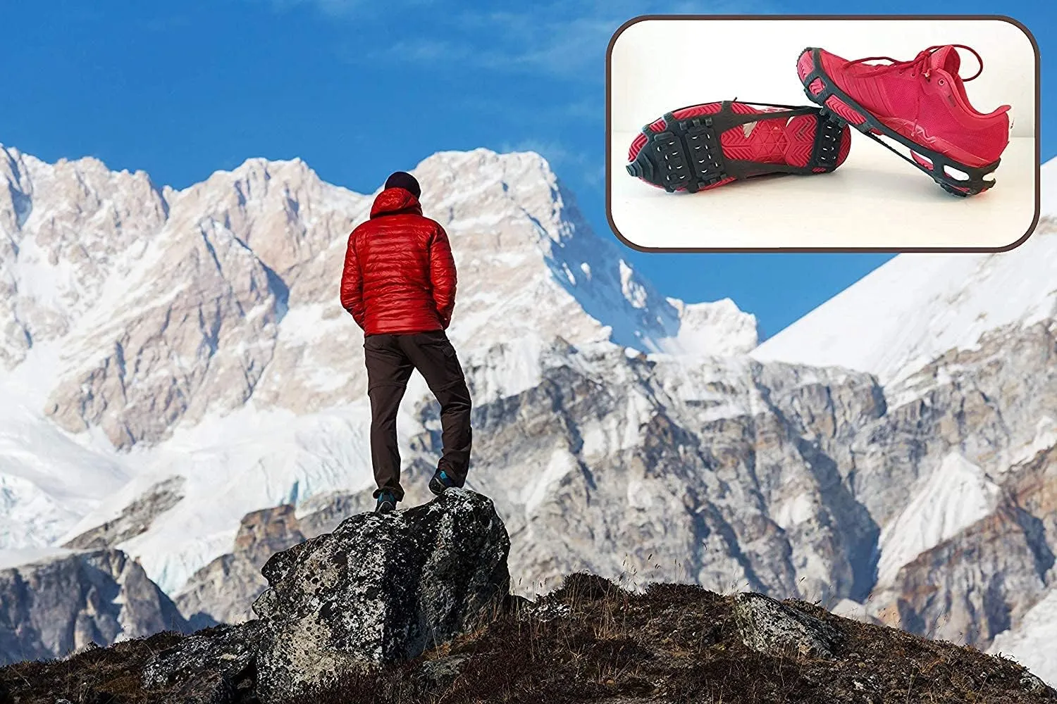 Ice Snow Traction Cleats - Lightweight Crampon Cleats for Walking on Snow & Ice - Anti Slip Grippers Fasten Quickly & Easily Over Footwear - Protable Grips for Shoes and Boots