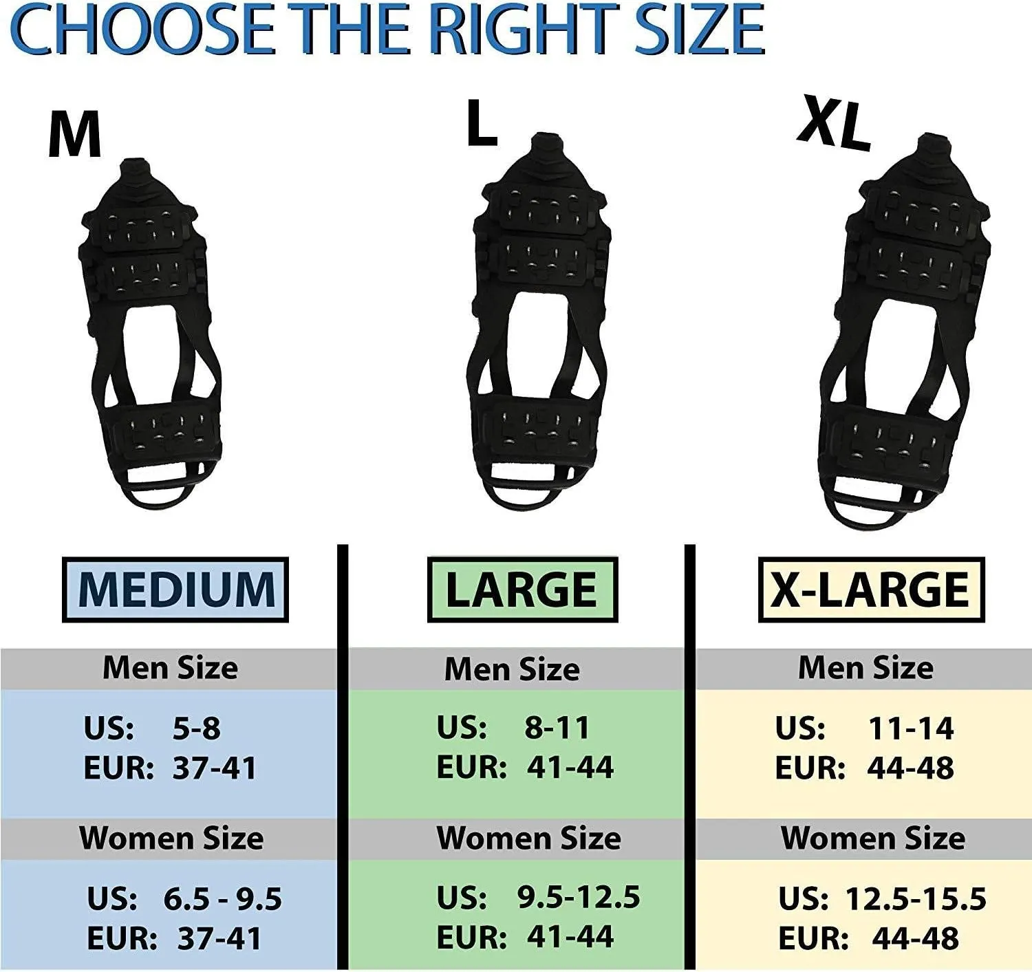 Ice Snow Traction Cleats - Lightweight Crampon Cleats for Walking on Snow & Ice - Anti Slip Grippers Fasten Quickly & Easily Over Footwear - Protable Grips for Shoes and Boots