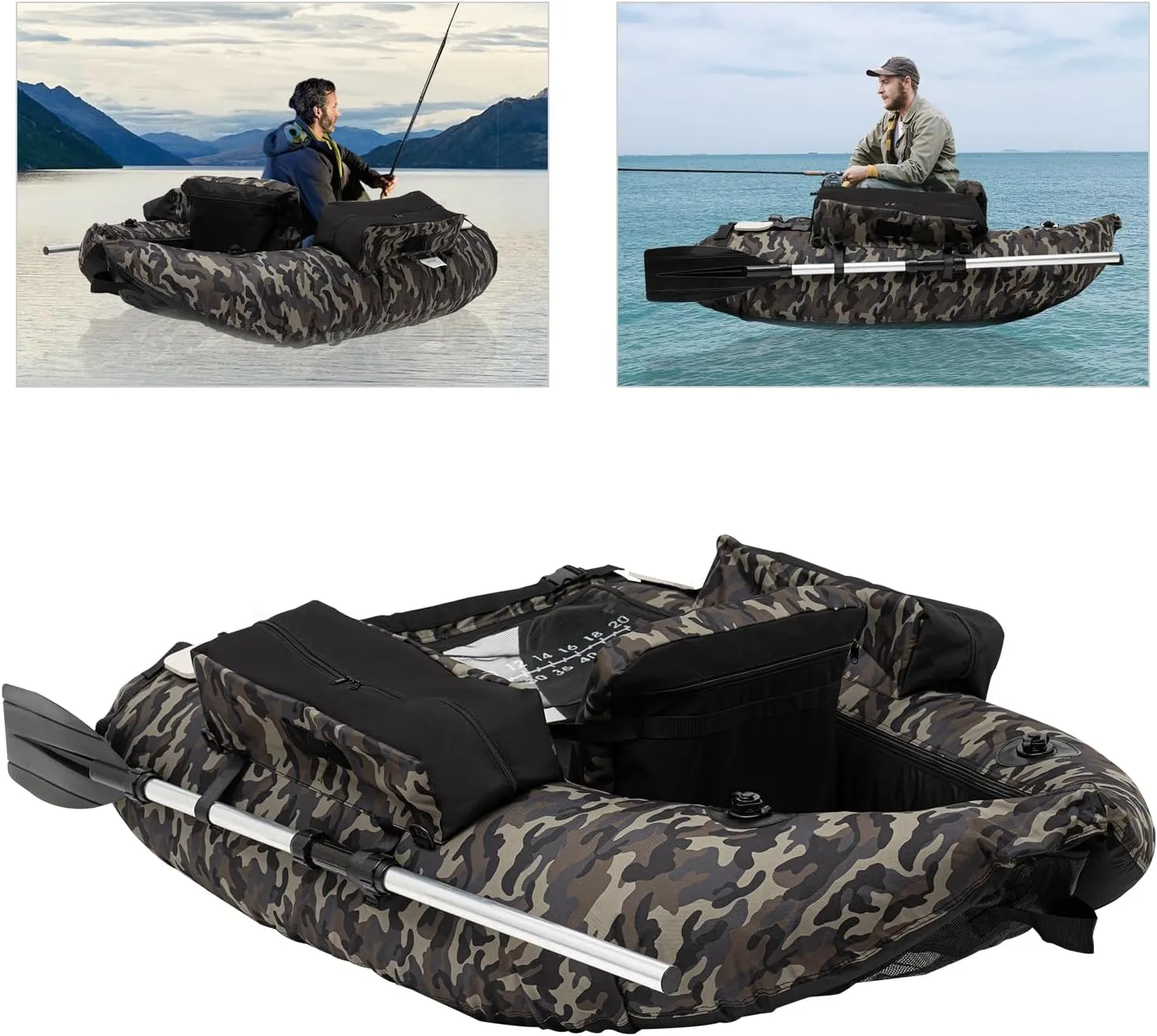 Inflatable Fishing Boat, Portable Fishing Boat RaftFloat Tubes for Fishing W/Adjustable Shoulder Strap&Manual Air Pump, 286.6 Lbs Load Capacity, 90-180Adjustable Backrest Angle