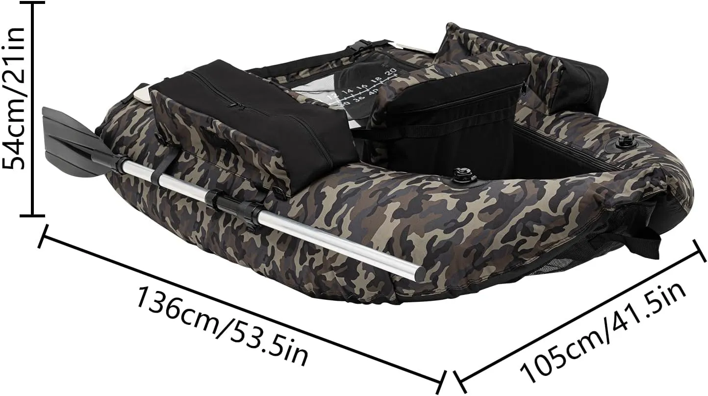 Inflatable Fishing Boat, Portable Fishing Boat RaftFloat Tubes for Fishing W/Adjustable Shoulder Strap&Manual Air Pump, 286.6 Lbs Load Capacity, 90-180Adjustable Backrest Angle