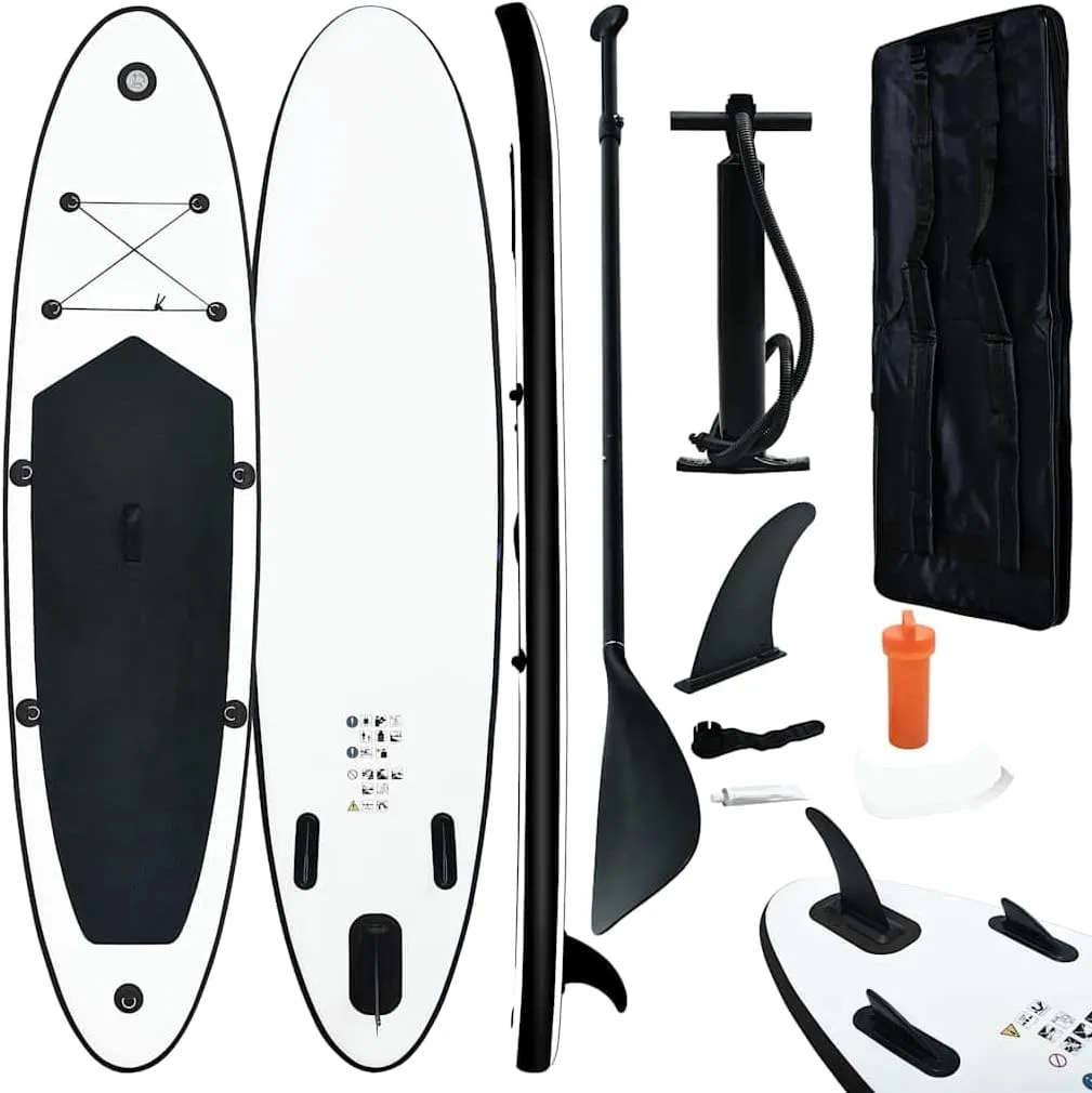 Inflatable Stand Up Paddle Board Set for Recreation and Small Waves, Easy Inflation with Carrying Bag, Black and White