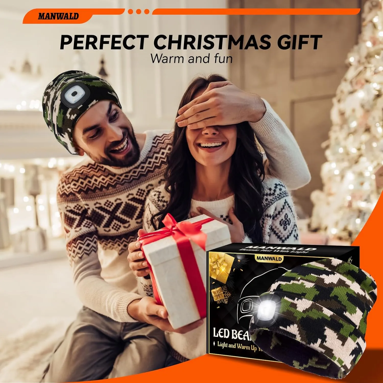 LED Beanie Hat with Light,USB Rechargeable LED Headlamp, Fathers Day Dad Gifts from Daughter Wife Son, Gifts for Men Him Husband, Camouflage,2PCS