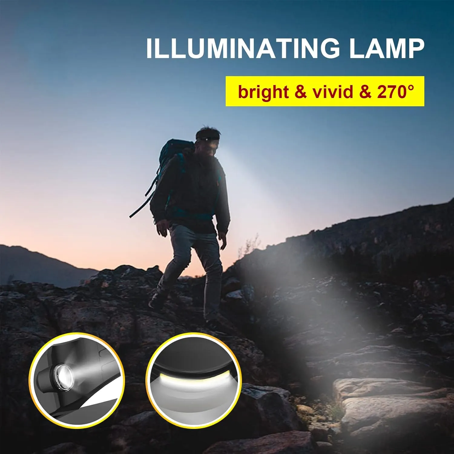 LED Headlamp, 2 Pack Rechargeable Head Lamp Flashlight Motion Sensor, flex pro lightbar 270 Wide Beam Bright headband, COB XPE Lightweight Waterproof Head Light for Outdoor Running Camping Hiking