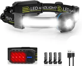 LED Headlamp Flashlight,Super Bright Headlamp Rechargeable with Red Taillight,230 Illumination,IPX6 Waterproof,10 Modes Lightweight Head Lamp,head flashlight,for Running,Hiking,Fishing,Outdoor