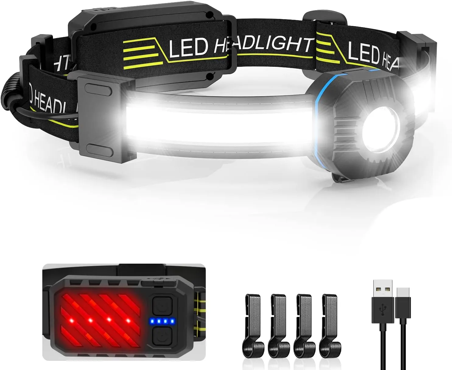 LED Headlamp Flashlight,Super Bright Headlamp Rechargeable with Red Taillight,230 Illumination,IPX6 Waterproof,10 Modes Lightweight Head Lamp,head flashlight,for Running,Hiking,Fishing,Outdoor