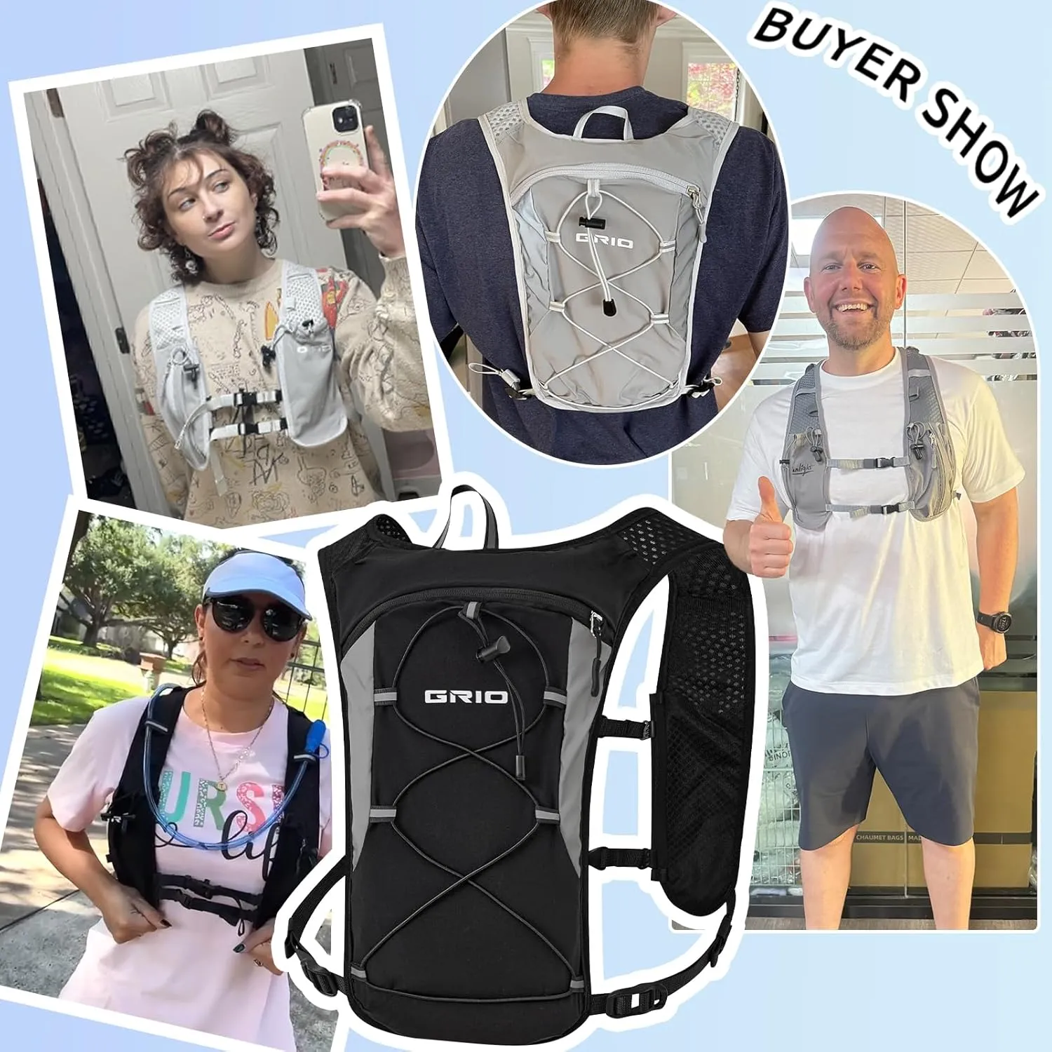 Lightweight Running Vest for Women Men, Adjustable Hydration Backpack Breathable Reflective with 1.5L Water Bladder for Hiking, Trail, Running, Marathons, Cycling