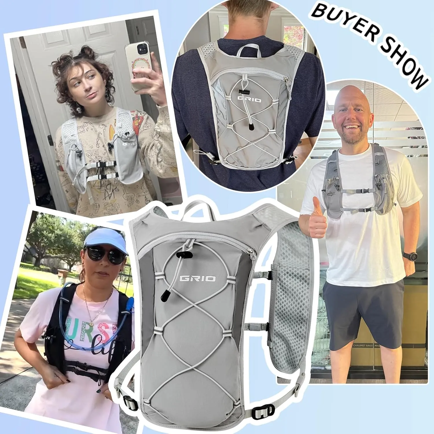 Lightweight Running Vest for Women Men, Adjustable Hydration Backpack Breathable Reflective with 1.5L Water Bladder for Hiking, Trail, Running, Marathons, Cycling