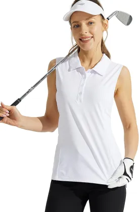 Looleafy Women's Sleeveless Golf Shirt Quick Dry Tennis Tank Tops Golf Polo Shirts for Women with Collar