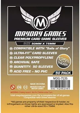 Mayday Games Sails of Glory Sleeves - 50 Premium Clear 50 x 75 mm (Pack of 50)