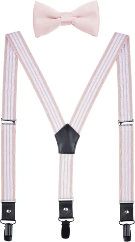 Men's Boys' Suspenders and Bow Tie Set Adjustable with Black Metal Clips