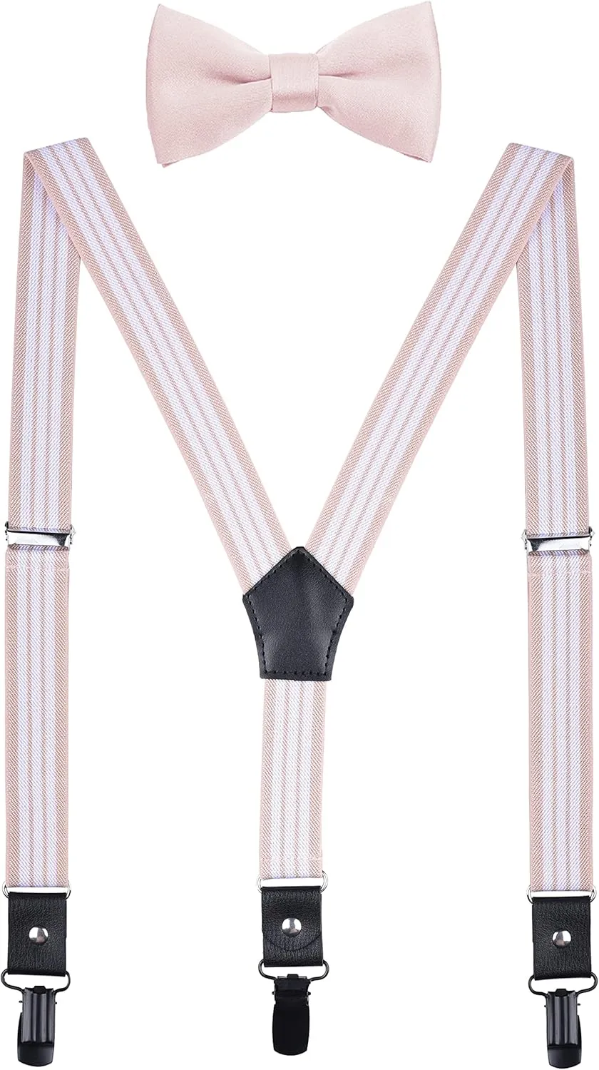 Men's Boys' Suspenders and Bow Tie Set Adjustable with Black Metal Clips
