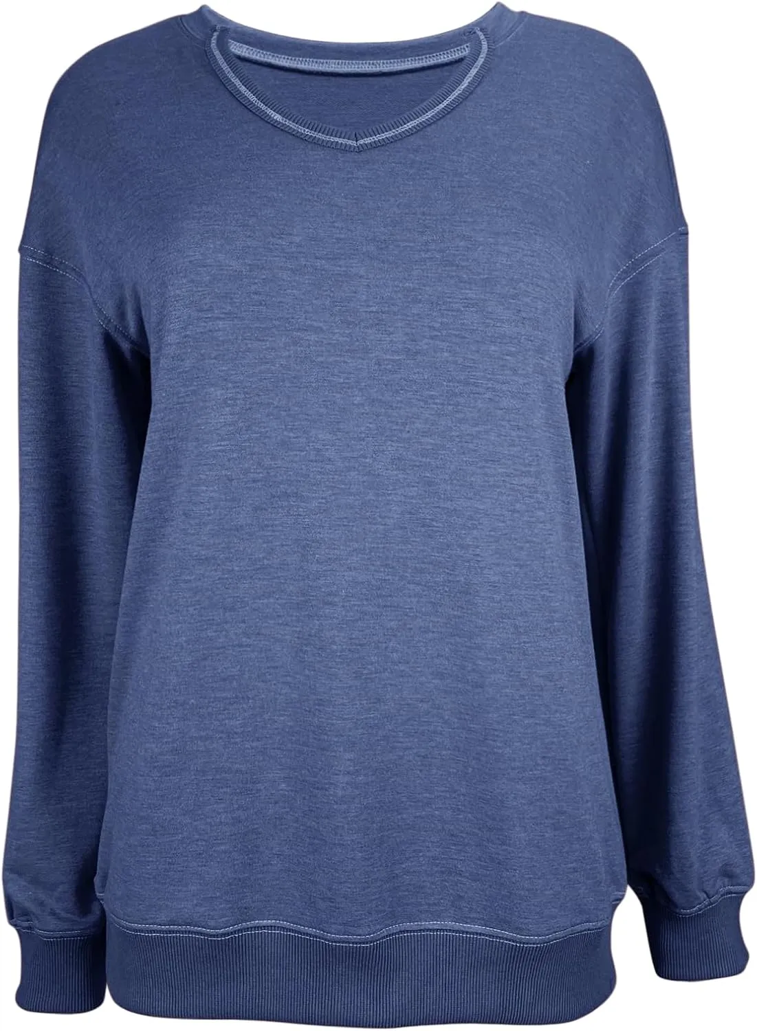 Minclouse Women's Casual Loose Fit V Neck Sweatshirts Long Sleeves Lightweight Basic Fashion Pullover Stitching Tops